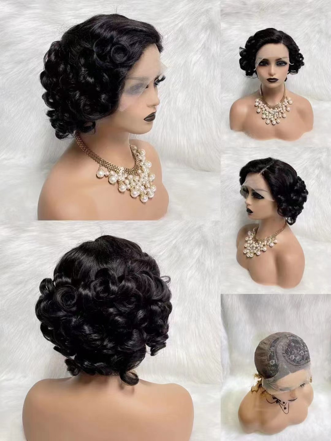 Uglam Pixie Cut T Part Lace Human Hair  Machine Made Wig Natural Black